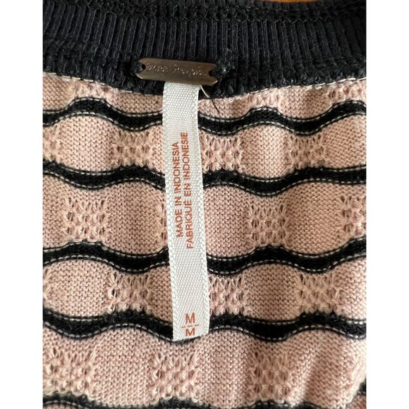 Free People Pink & Black Striped Knit Peplum Sweater Top Medium - Picture 5 of 13
